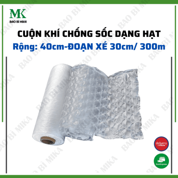 [40cm] Cuộn xốp khí bơm hơi chống xốc bọc hàng dễ vỡ dạng hạt rộng 40cm, đoạn xé 30cm