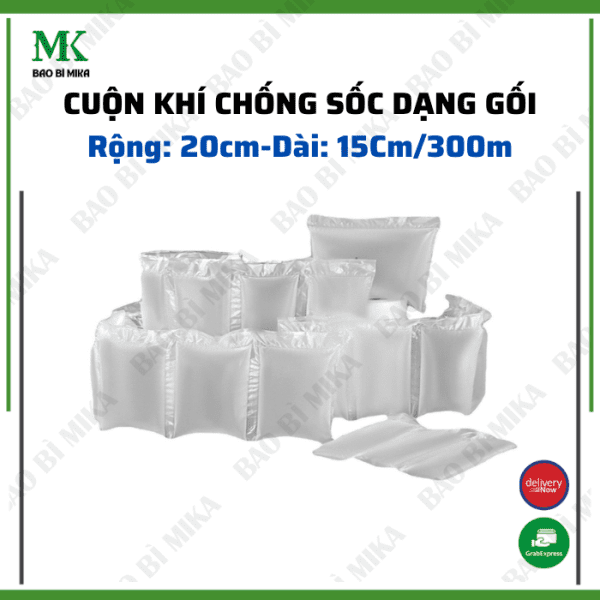[300 mét] Cuộn bóng khí bơm hơi chống xốc bọc hàng dễ vỡ dạng gối dài 15x20cm